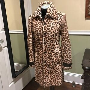 Patrizia Pepe Authentic Fur Leopard Print Coat with Leather Belt Italy Sz 44 8